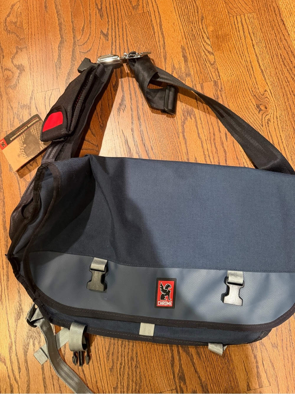 NWT Black Chrome Industries Messenger Bag with red accents!
